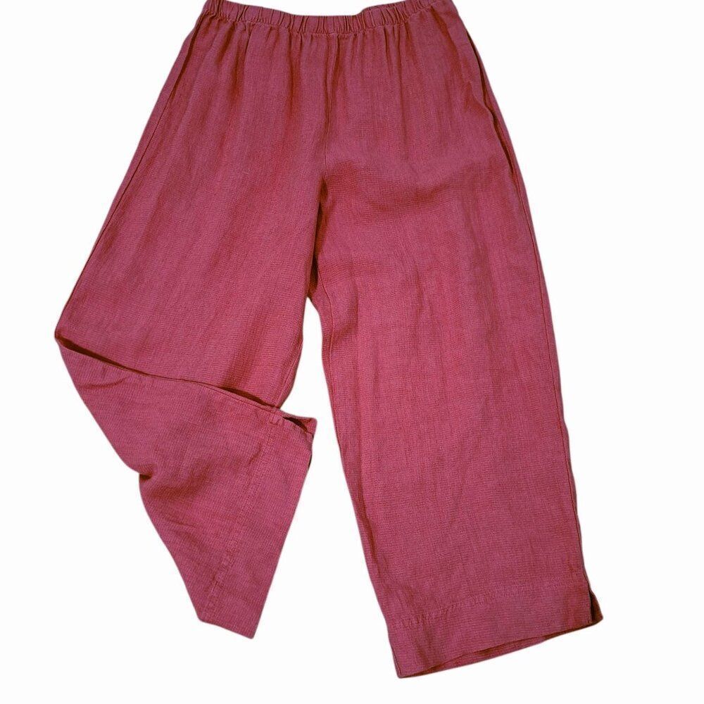 Chicos Women's Elastic Waist Pull-on Terracotta Linen Blend Ankle Pants Sz 1